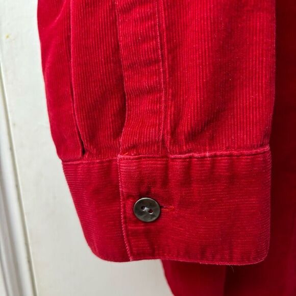 J. Jill M red corduroy fine wale cotton soft button front long sleeve tunic shir - Picture 5 of 11